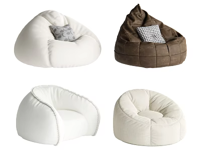 White and Brown Single Sofa with Various Designs Soft Fabric and Decorative Pillows 3d model