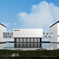 Modern Hospital Building With White Exterior Two Buildings Connected By Bridge Water Pool And Green Plants Around