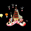 Christmas Decorative Scene With Tree Giraffes Hot Air Balloon Gifts And Snow Piles