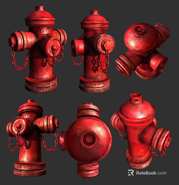 Red Fire Hydrants In Various Styles And Designs For Fire Safety Equipment 3d model 