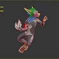 Anthropomorphic Fox Like Creature Character In Dynamic Pose With Blue White Fur And Fitted Suit