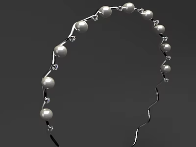 Elegant Decorative Headpiece With Pearl Beads Crystal Accents And Silver Wave Frame 3d model