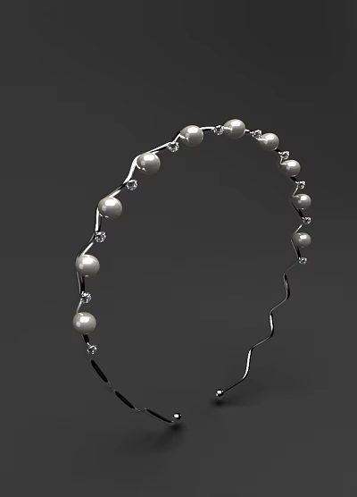 Elegant Decorative Headpiece With Pearl Beads Crystal Accents And Silver Wave Frame 3d model