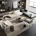 Modern Living Room Featuring L-shaped Sectional Sofa Marble Coffee Table Armchair Large Window and Rug