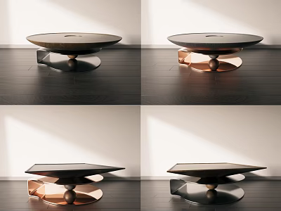 Modern Coffee Table Design With Round Square Top And Copper Black Metal Bases 3d model