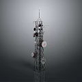 Telecommunication Tower Structure With Multiple Antennas And Satellite Dishes On Gray Background 3d model