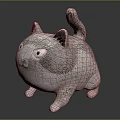 Gray Plush Cat Toy With Big Eyes And Curled Tail Design