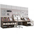 Organized Art Studio Workspace With Colorful Pigments Drawing Tools Sketch Papers And Storage Shelves