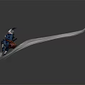 White Haired Game Movie Character In Blue Outfit With Dual Swords And Flowing Dynamic Pose