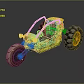 Yellow Three Wheeled Motorcycle With Large Tires And Open Seat Design