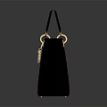 Elegant Black Quilted Handbag With Golden Handle And Branded Charm Decoration