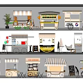Different Style Mobile Street Food Carts With Awnings And Decorative Details