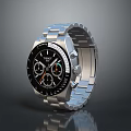 Modern Lifestyle Watch With Silver Metal Strap And Black Dial Featuring Multiple Sub-dials