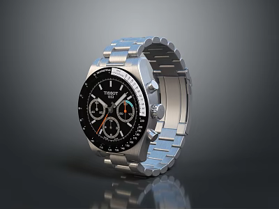Modern Lifestyle Watch With Silver Metal Strap And Black Dial Featuring Multiple Sub-dials 3d model