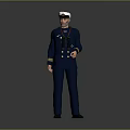 Man in Blue Naval Uniform with White Captain Cap Holding Binoculars and Red Sash