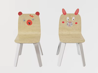 Cute Children's Chairs With Bear And Rabbit Face Designs For Kids Room 3d model