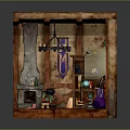 Small Cottage Interior Scene With Miniature Character And Toy Animal Decor Items