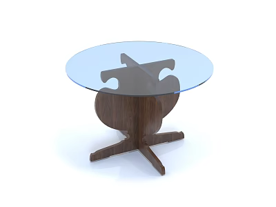 Stylish Round Coffee Table With Clear Glass Top And Unique Wooden Base Design 3d model