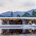 Modern Detached Villa Featuring Glass Walls Lake Reflection Mountain View And Green Trees