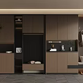 Modern Luxury Entryway with Shoe Cabinet Clothing Hanging Area Green Plant and Gray Floor Tiles