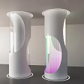 Pair of Modern Curved White Columns With Rainbow Light Streaks And Illuminated Base