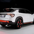Modern White Crossover SUV With Black Roof And Red Accent Wheels