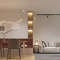 Modern Living and Dining Room Interior With Open Layout White Sofa TV Dining Table Lighting 3d model