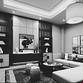 Modern Chinese Living Room Interior With L shaped Sofa Round Coffee Table And Decorative Elements