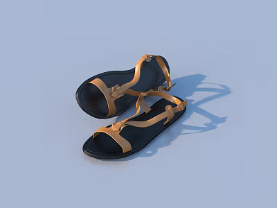 Comfortable Open Toe Black Sandals With Gold Straps For Daily Casual Summer Wear 3d model