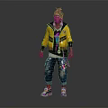 Stylish Character With Yellow Jacket Purple Lining Colorful Hair And Distressed Jeans
