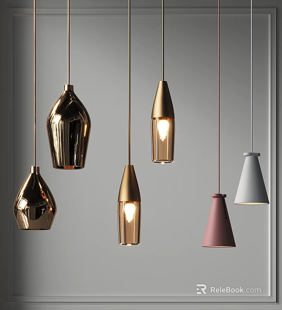 Modern Multicolored Pendant Lights Hanging With Gold Copper Pink Gray Design 3d model 