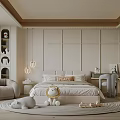 Kids Bedroom With Beige Walls White Arched Shelves PEACE Pillow Stuffed Toys Pendant Lights Rug