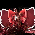 Hello Kitty Themed Decorative Setup With Red Floral Decor And White Silhouette 3d model