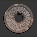 Red Circular Daily Life Item With Carved Patterns And Central Hole 3d model