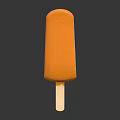 Delicious Orange Fruit Flavored Ice Cream Bar on Wooden Stick Smooth Texture Dark Background