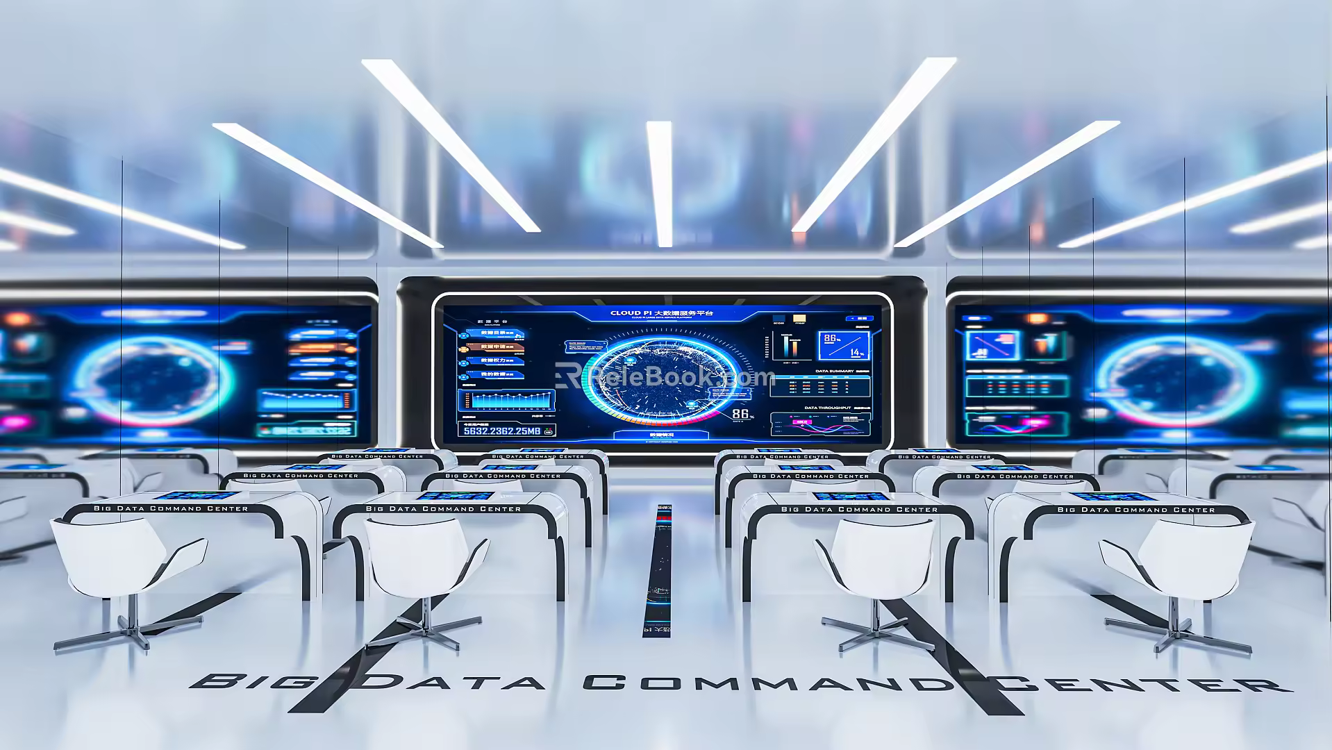 Modern Monitoring Room Command and Control Hall Monitoring Hall Dispatching Command Center Office Desk and Chair 3d model