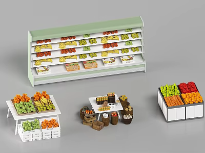 Multi Tiered Retail Display Shelves Showcasing Fresh Fruits Vegetables And Bakery Items 3d model