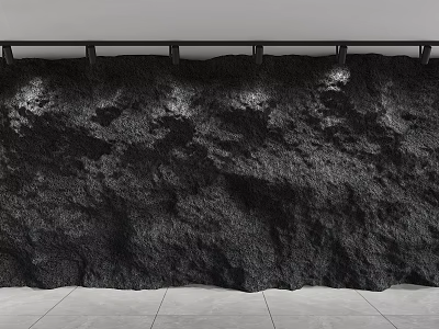 Textured Dark Stone Background Wall With Overhead Lighting And Light Colored Floor 3d model