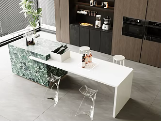 Modern Light Luxury Home Restaurant Chandelier Island Table Restaurant Island Table Dining Table and Chair Sideboard Storage Cabinet Tableware Bowl Chopsticks Light Luxury Italian Style 3d model