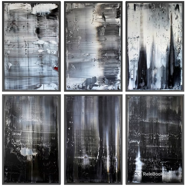 Framed Modern Abstract Paintings With Black White Textured Artworks For Wall Decor 3d model 