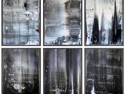 Framed Modern Abstract Paintings With Black White Textured Artworks For Wall Decor 3d model