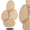 Modern Room Divider With Woven Rattan Oval Panels And Layered Design