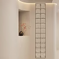 Modern Entryway Hallway Design With Glass Block Partition Decorative Vase And Wooden Cabinets