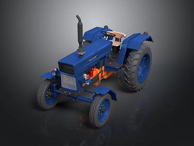 Blue Tractor Exterior Design With Large Tires And Exhaust Pipe 3d model
