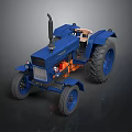 Blue Tractor Exterior Design With Large Tires And Exhaust Pipe