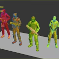 Yellow Weapon Held by White Figurines with Pink Tops and White Helmets on White Platform
