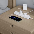 Bedside Table Setup With Charging Smartphone Power Strip Cup And Flowers 3d model