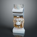 Ornate Decorative Stone Plinth Sculpture With Carved Lion Head Design And Detailed Craftsmanship