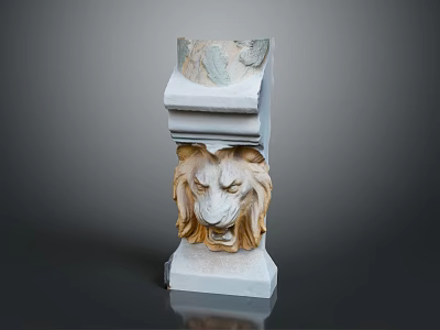Ornate Decorative Stone Plinth Sculpture With Carved Lion Head Design And Detailed Craftsmanship 3d model