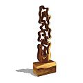 Wooden Abstract Decorative Ornament Piece With Wavy Curves And Square Base